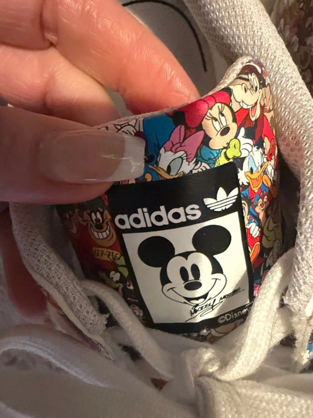 adidas Kids White Sneakers with Multicolor Cartoon Panels - Picture 2 of 7